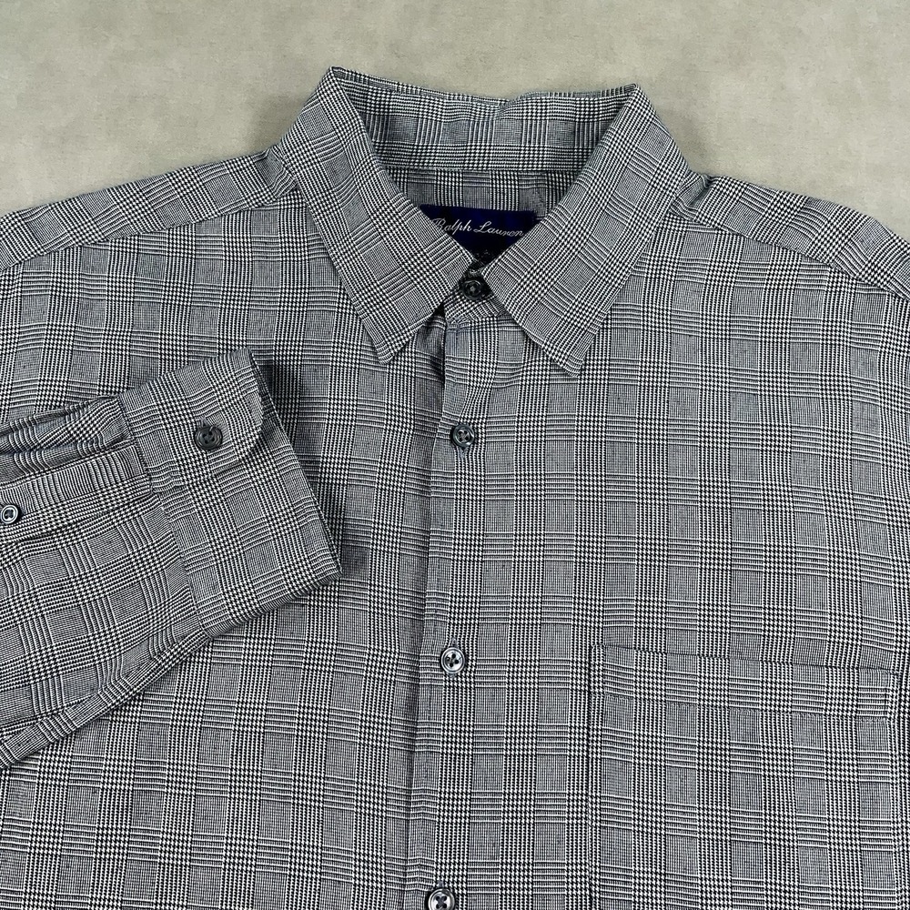 Ralph Lauren Purple Label Black and White Glen Plaid Dress Shirt